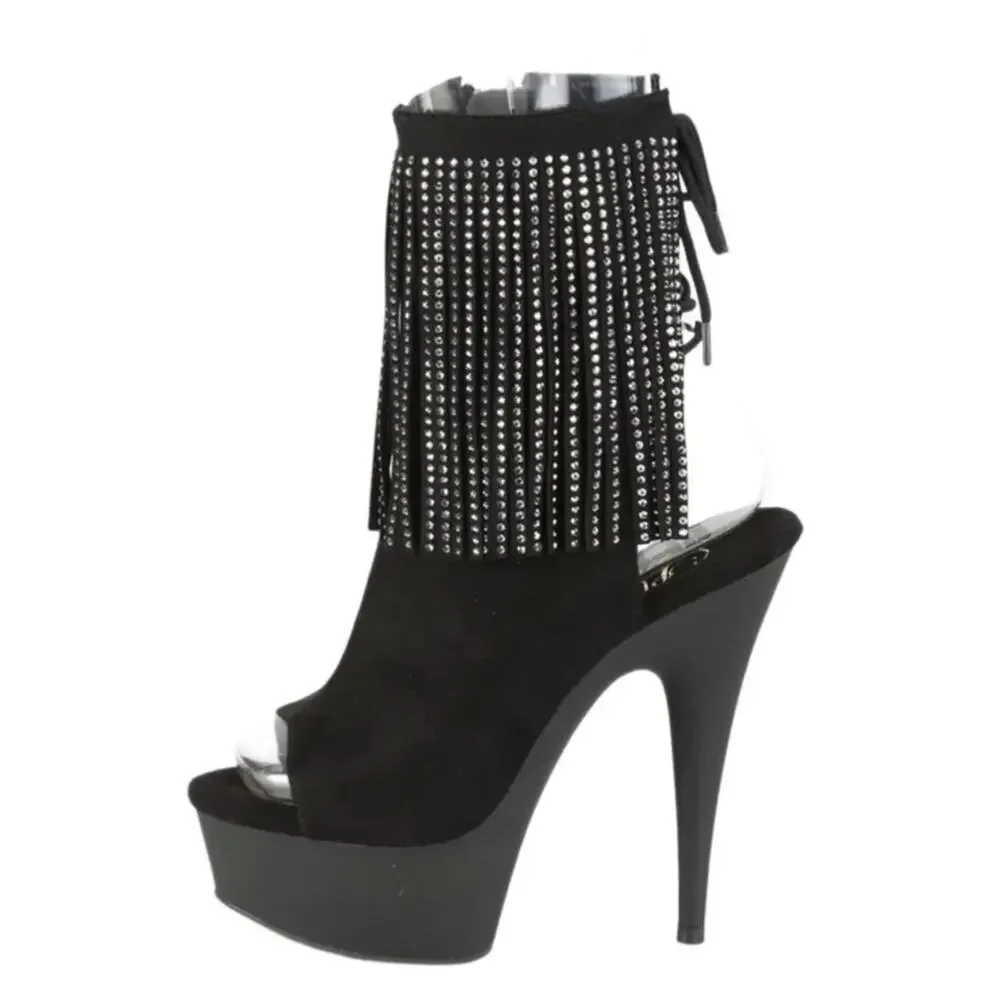 Pleaser Womens Ankle Boots DELIGHT- 1018RSF BIk Faux Suede/Blk Matte SZ 10